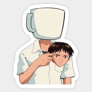 Shinji Holding a Mug HD (Mug Holding a Shinji) Restored image Neon Genesis Evangelion Sticker